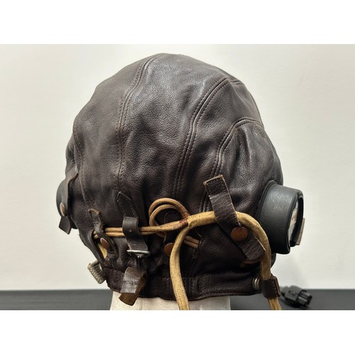 2186 - WW2 British RAF C Type Flying Helmet complete with AM marked headphones and wiring loom with  jack p... 