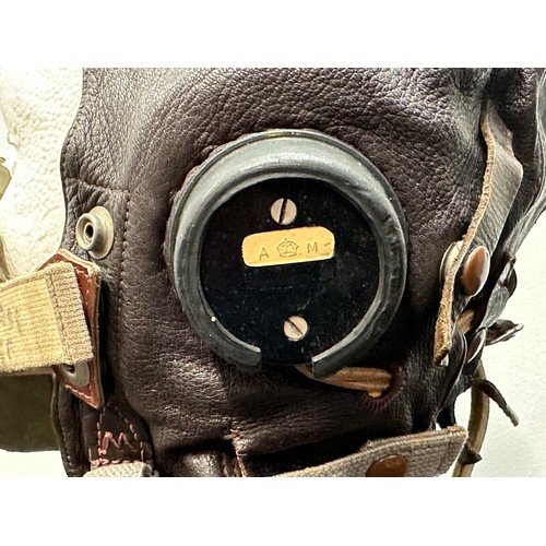 2186 - WW2 British RAF C Type Flying Helmet complete with AM marked headphones and wiring loom with  jack p... 