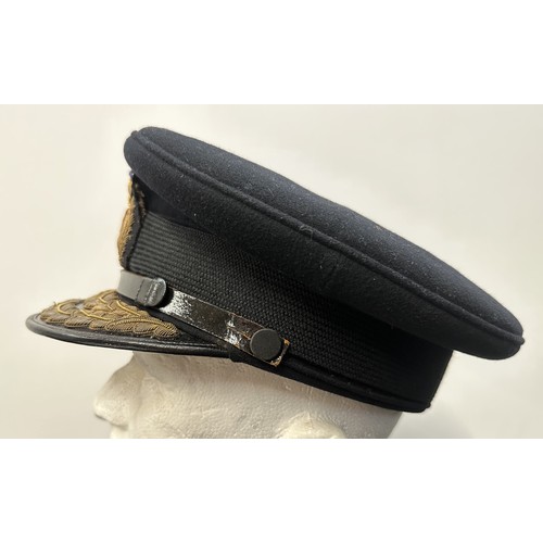 2198 - WW2 British Merchant Navy Officers Cap. Missing the leather sweatband. Gold wire embroidery to the p... 