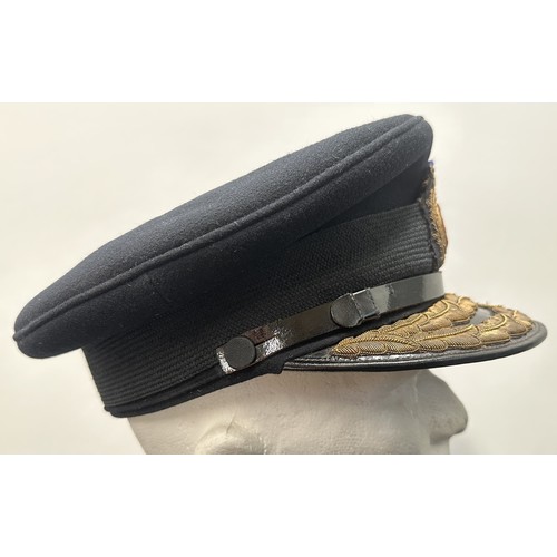 2198 - WW2 British Merchant Navy Officers Cap. Missing the leather sweatband. Gold wire embroidery to the p... 