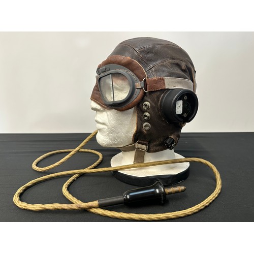 2208 - WW2 British RAF C Type Leather Flying Helmet with wiring loom and headsets. Plus a pair of MKVIII Fl... 