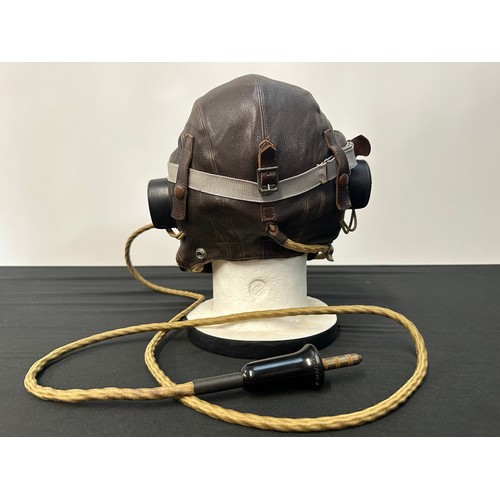 2208 - WW2 British RAF C Type Leather Flying Helmet with wiring loom and headsets. Plus a pair of MKVIII Fl... 