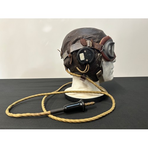 2208 - WW2 British RAF C Type Leather Flying Helmet with wiring loom and headsets. Plus a pair of MKVIII Fl... 