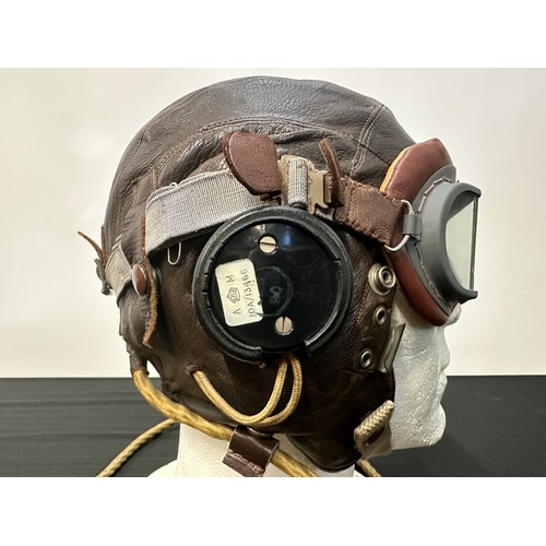 2208 - WW2 British RAF C Type Leather Flying Helmet with wiring loom and headsets. Plus a pair of MKVIII Fl... 