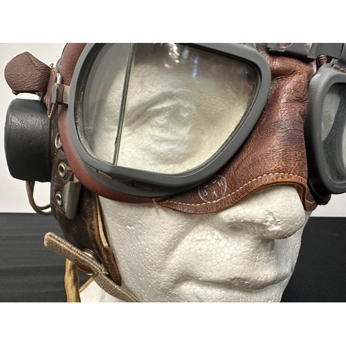 2208 - WW2 British RAF C Type Leather Flying Helmet with wiring loom and headsets. Plus a pair of MKVIII Fl... 