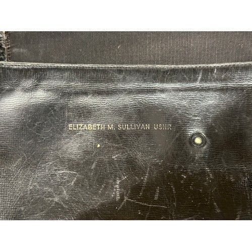 2214 - WW2 US Navy WAVES Officers Handbag. Black leather with black rayon lining. Has original label statin... 