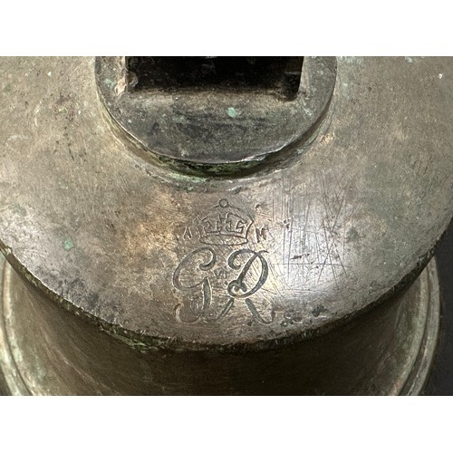 2223 - WW2 British Air Ministry RAF GRVI Marked Bronze Fire Bell. 24.5cm in diameter, height approx. 23cm. ... 