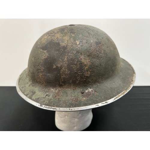 2228 - WW2 British MKII Steel Helmet, over painted dark green over the brown finish. Once had a decal. Comp... 