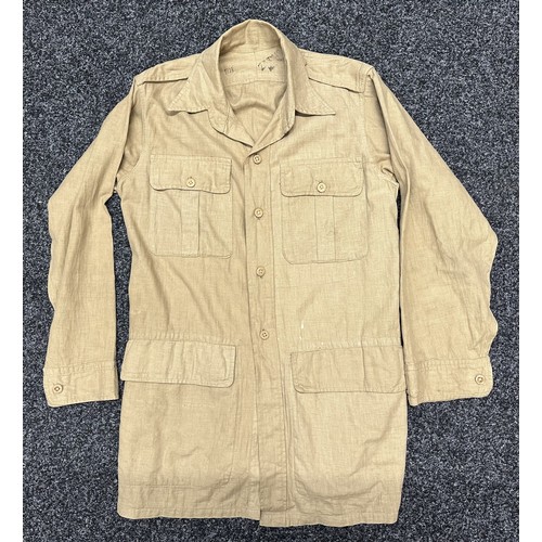 2229 - WW2 British Khaki Drill Airtex Jacket. Dated 12/1942.  One internal pocket. Approx. 36 inch chest. A... 