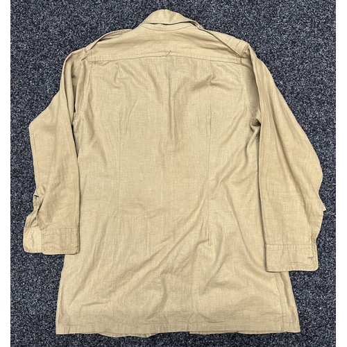 2229 - WW2 British Khaki Drill Airtex Jacket. Dated 12/1942.  One internal pocket. Approx. 36 inch chest. A... 