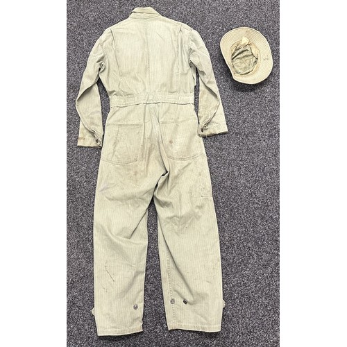 2232 - WW2 US Army HBT Coveralls with Tech 5th Grade rank stripes. Complete with belt and all buttons. Labe... 