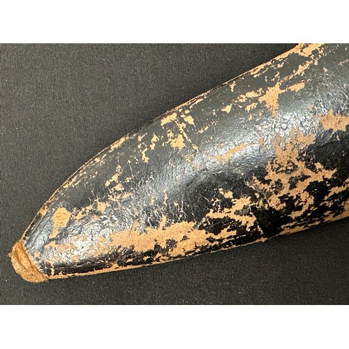 2286 - Kukri Knife with plated single edged blade wth some punch mark decoration, 300mm in length. Horn gri... 