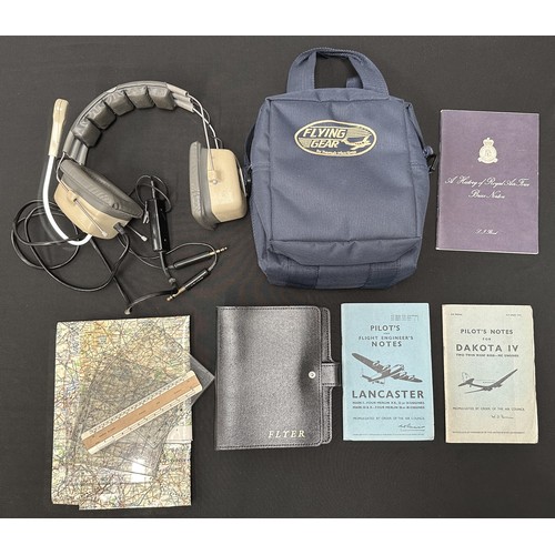 2293 - Pair of post war Telex EBM-1400 Flying Headphones and Microphone in carrying case, Flight map, repri... 