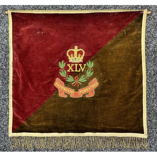 2295 - Queen Crown XLV Sherwood Foresters Musicians Banner. Bullion wire embroidery. Wooden rod for hanging... 