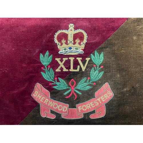 2295 - Queen Crown XLV Sherwood Foresters Musicians Banner. Bullion wire embroidery. Wooden rod for hanging... 