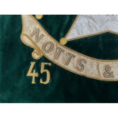 2299 - Pair of bullion wire embroideries one for Sherwood Foresters Notts & Derbys Regiment 45 -95. Green v... 