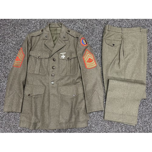 2307 - Post War USMC Service Dress Uniform with shoulder sleeve insignia for the 6th Marine Division, Maste... 