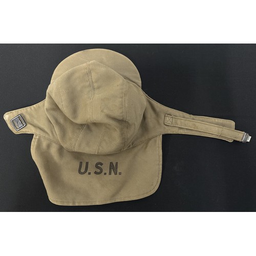 2309 - Post War US Navy Deck Cap size 7 1/4: WW2 US Army Fur Pile Cold Climate Cap, both labels washed out:... 