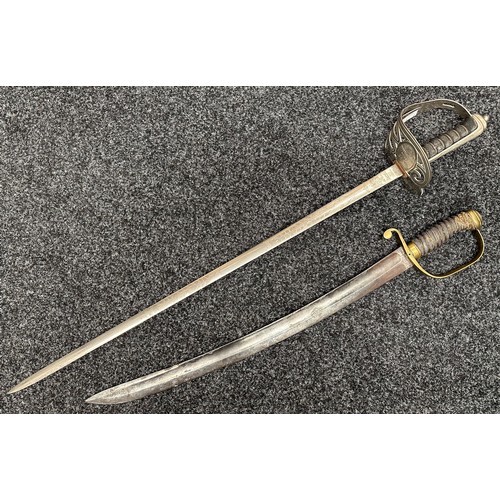 2310 - Victorian Police Hanger sword with curved single edged blade 600mm in length. No markings. Brass gua... 