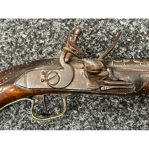 2325 - Flintlock pistol with 220mm long barrel. Bore approx. 17mm. Action not working. Overall length 380mm... 