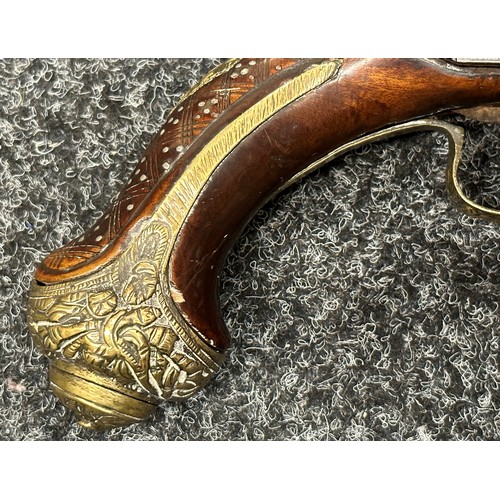 2325 - Flintlock pistol with 220mm long barrel. Bore approx. 17mm. Action not working. Overall length 380mm... 