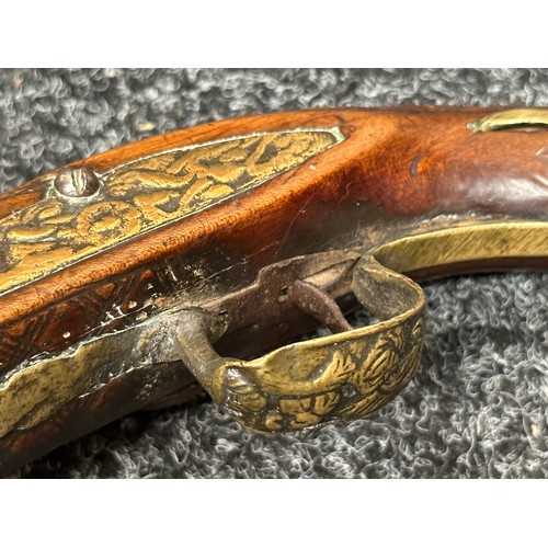 2325 - Flintlock pistol with 220mm long barrel. Bore approx. 17mm. Action not working. Overall length 380mm... 