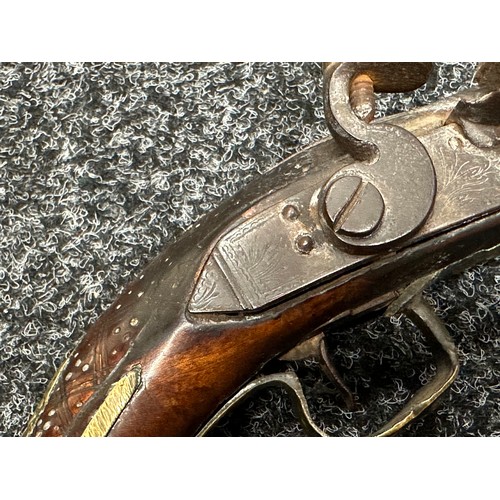 2325 - Flintlock pistol with 220mm long barrel. Bore approx. 17mm. Action not working. Overall length 380mm... 