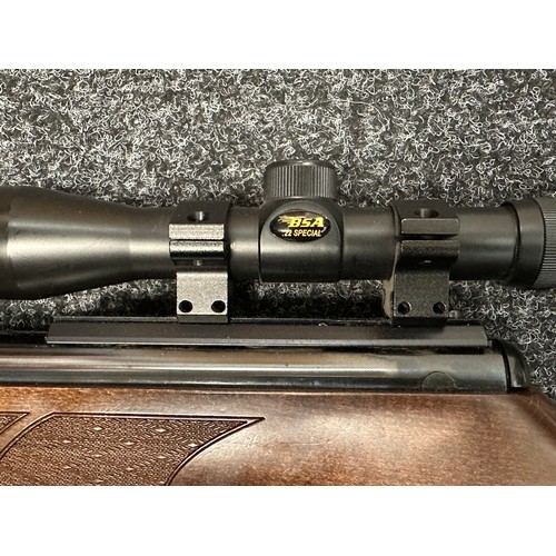 2327 - BSA .22 cal Air Rifle Serial no. S-828125-09. Working order. Fitted with a Moderator and a BSA .22 S... 