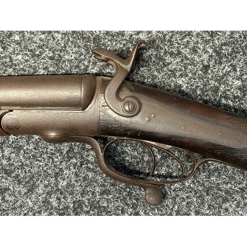 2328 - English Pinfire Double Barrel Shotgun with 759mm long Damascus barrels. 13 Bore. No makers mark or s... 