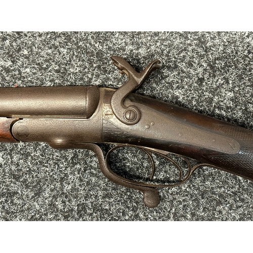 2328 - English Pinfire Double Barrel Shotgun with 759mm long Damascus barrels. 13 Bore. No makers mark or s... 