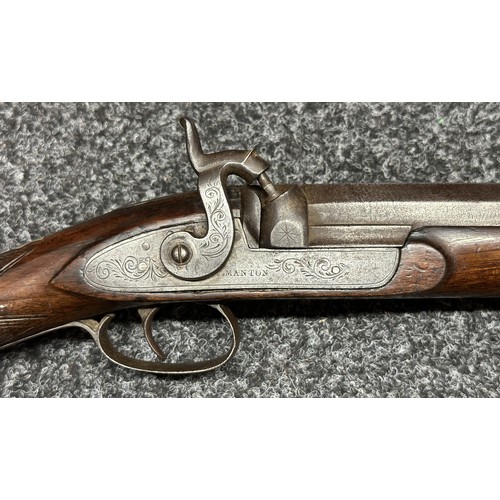 2334 - Percussion Cap Musket by Manton with 870mm long barrel, bore approx. 17mm. Lock is marked 