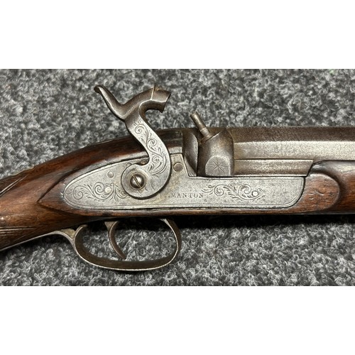 2334 - Percussion Cap Musket by Manton with 870mm long barrel, bore approx. 17mm. Lock is marked 