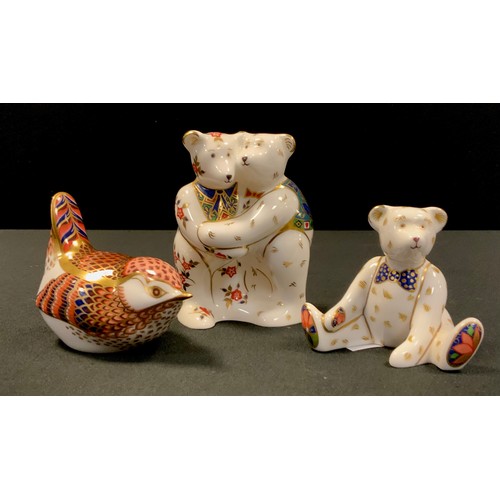4 - Royal Crown Derby Paperweights - Bear Hug, Seated Bear; and Wren (3).