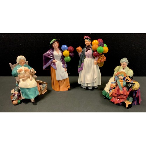 12 - Doulton figures including; 'Biddy Penny farthing', HN1843, 'Balloon Lady', HN2935, 'The Wardrobe Mis... 