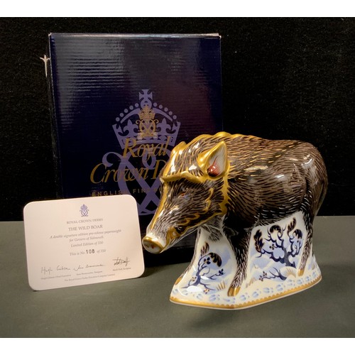17 - A Royal Crown Derby paperweight, The Wild Boar, Pre-Release signature edition for Goviers, printed m... 