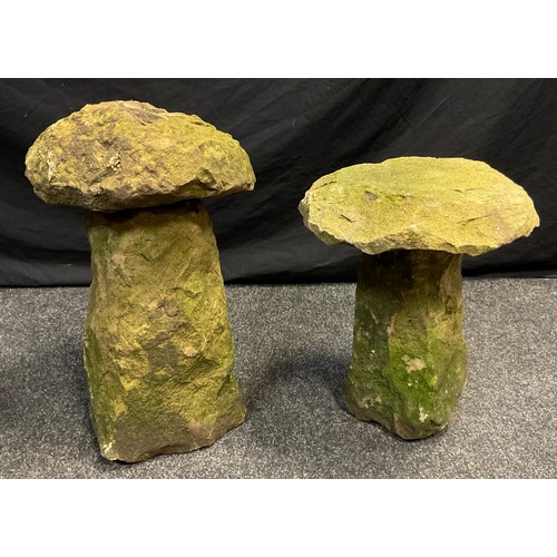 30 - Two Derbyshire staddle stones, the largest 47.5cm high x 30cm wide, (2).