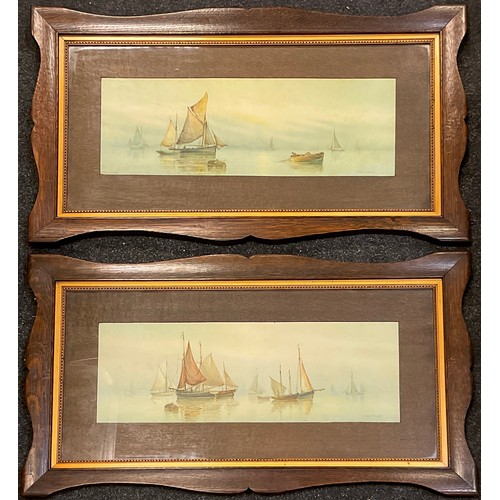 31 - Garman Morris, after, a pair Maritime prints, 17cm x 50cm ornate oak shaped frames, 41cm x 74cm over... 