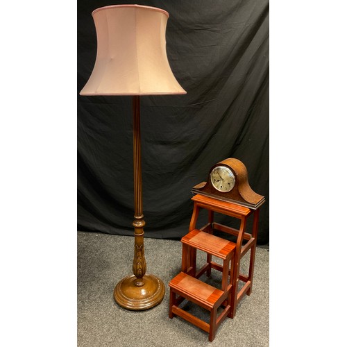 33 - A set of metamorphic library steps, 69cm high;  mid 20th century standard lamp, turned and reeded co... 