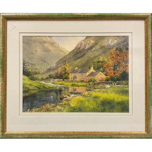 41 - 20th century, English school, Derbyshire Fells & River Cottage, watercolour, signed, 36cm x 50cm
