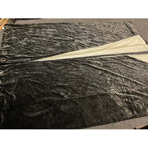 45 - A pair of lined charcoal/granite-colour velvet curtains,  bespoke-made with eyelet tops, 244cm drop ... 