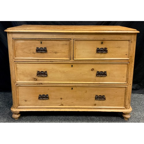 51 - A Victorian pine chest of drawers, having two short, over two graduated long drawers, Art Nouveau ha... 