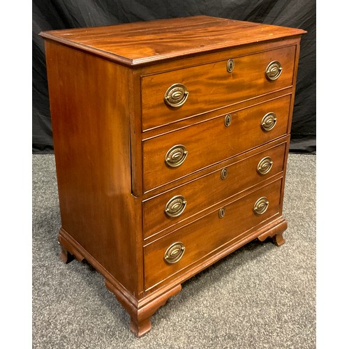 56 - A George III style mahogany commode chest, four faux drawers to front, with hinged lift-up top, brac... 