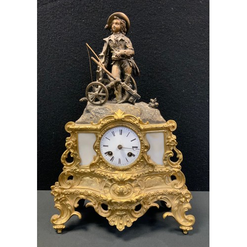 63 - A 19th century French Gilt metal mantel Clock in the style of Japy Freres. The upper part surmounted... 