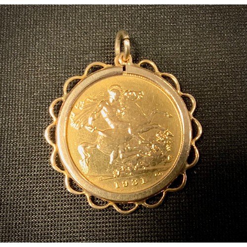 383 - A George V sovereign, 9ct pendant mount, 1931, South Africa mint, 9.7g gross