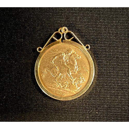 385 - A Victorian sovereign, 9ct pendant mount, 1890, Sydney mint, 9.5g gross