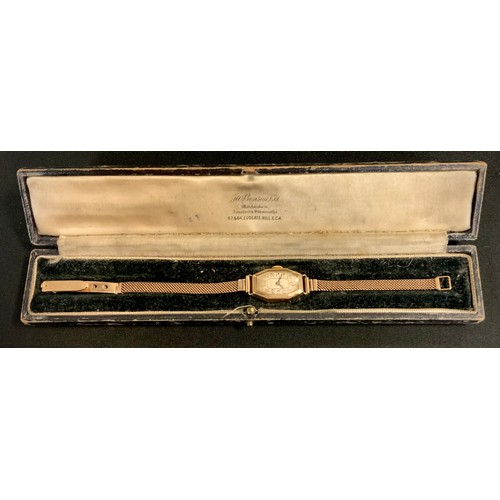 398 - A 1930s J W Benson lady's 9ct gold cased wristwatch, manual movement, later 9ct gold chaincraft stra... 