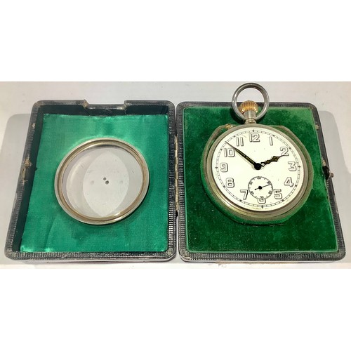 54 - A George V silver engine turned rounded rectangular travelling pocket watch case, vacant cartouche, ... 