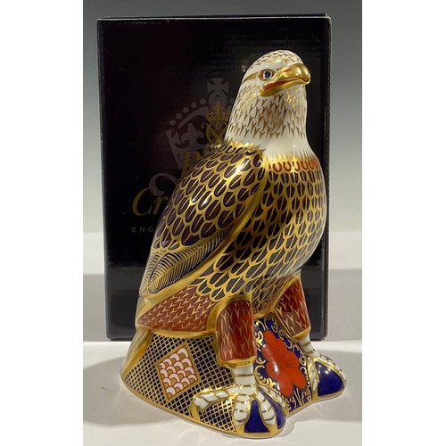 58 - A Royal Crown Derby paperweight, Bald Eagle, silver stopper, boxed