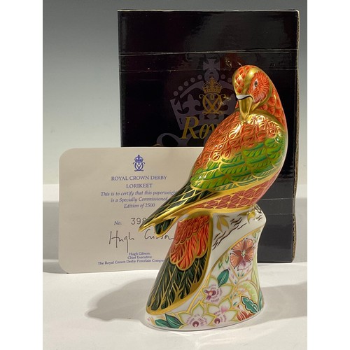 60 - A Royal Crown Derby paperweight, Lorikeet, specially commissioned, limited edition 398/2500, gold st... 