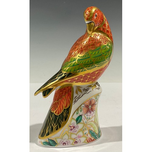 60 - A Royal Crown Derby paperweight, Lorikeet, specially commissioned, limited edition 398/2500, gold st... 